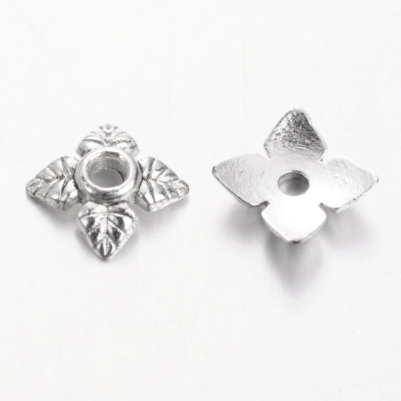 Шапочка для бусин (обниматель), 5.5х1.7мм, листики, базовый материал - цинковый сплав, стиль тибетское серебро, 5 грамм
