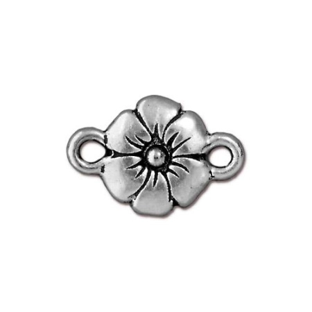 Коннектор, 19х12мм, TierraCast, Цветок, с двумя петельками, базовый материал - оловянный сплав, посеребренный с чернением, 2 шт.