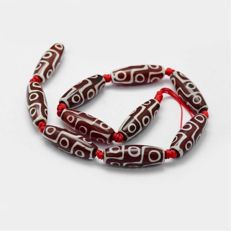Бусины каменные, агат Дзи, 9 глаз, 30х11мм, красно-коричневые с белым, 5 шт., низка