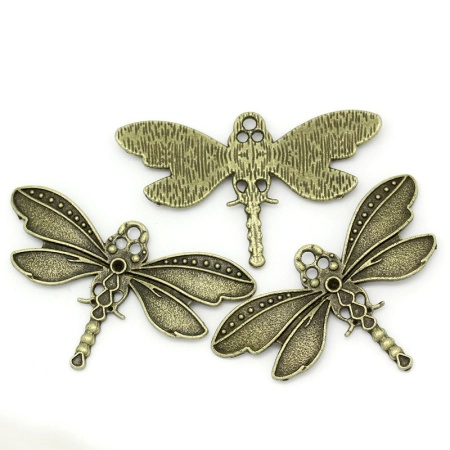 Подвеска, 43.5х26.5мм, стрекоза, базовый материал - цинковый сплав, бронзовая, 5 шт.