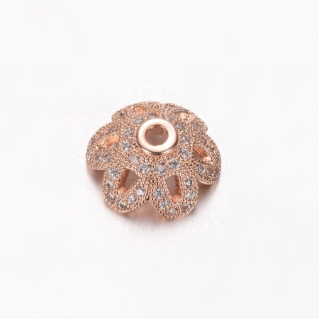 Шапочка для бусин (обниматель), 12х5мм, Milano, Цветочек с фианитами, базовый материал - латунь, под розовое золото, 1 шт. Шапочка для бусин (обниматель), 12х5мм, Milano, Цветочек с фианитами, базовый материал - латунь, под розовое золото, 1 шт.