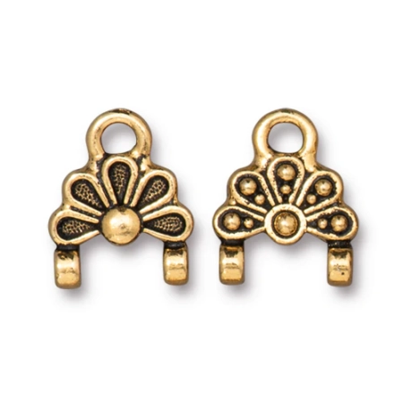 Соединитель-переходник, 14мм, TierraCast, с двумя петельками, Оазис, базовый материал - оловянный сплав, позолоченный с чернением, 1 шт.