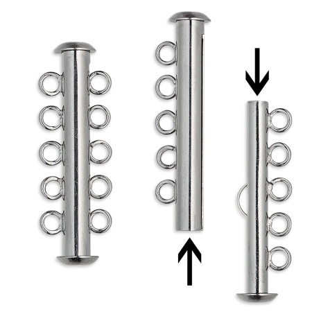 Застежка, 31х11мм, трубочка-слайдер на пять нитей, базовый материал - латунь, вороненая сталь, 1 шт.