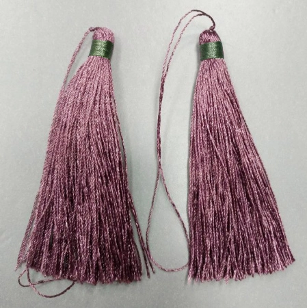 Кисточка декоративная, 60х5-6мм, нейлоновая, приглушенная пурпурно-коричневая с зеленой обмоткой, 2 шт.