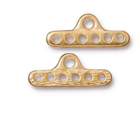 Соединитель-переходник, 20х8мм, TierraCast, на шесть отверстий, базовый материал - оловянный сплав, позолоченный, 2 шт.