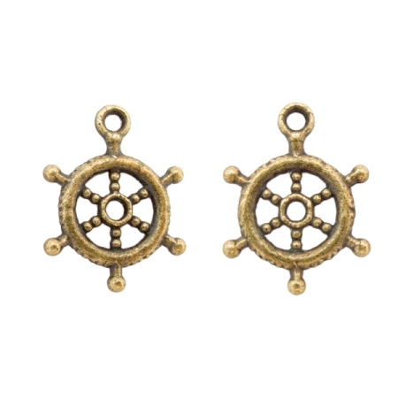 Подвеска, 20х15мм, штурвал, базовый материал - цинковый сплав, бронзовый, 1 шт.
