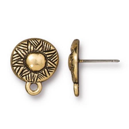 Пусеты, 14х12мм, TierraCast, Этника с петелькой, базовый материал - титан/пьютер, позолоченные с чернением, пара Пусеты, 14х12мм, TierraCast, Этника с петелькой, базовый материал - титан/пьютер, позолоченные с чернением, пара