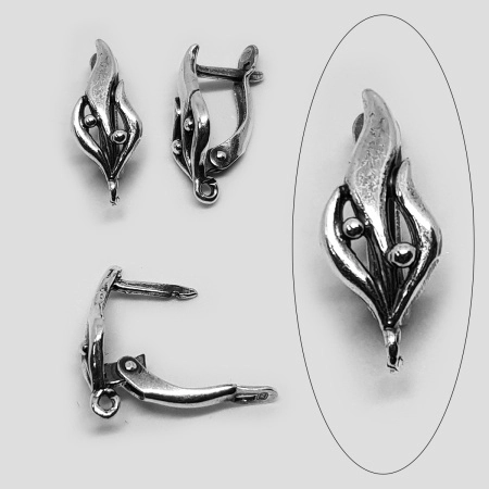 Швензы закрытые, 18.5х7.5мм, с английским замком, Лавр, базовый материал - латунь, посеребренные с чернением, пара