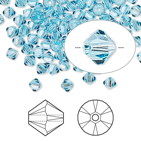 Бусина Swarovski, 4мм, Биконус (#5328), аквамарин (цвет 202), 10 шт. Бусина Swarovski, 4мм, Биконус (#5328), аквамарин (цвет 202), 10 шт.