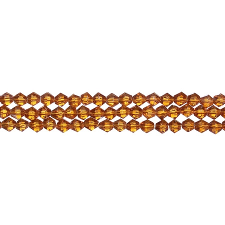 Бусины стеклянные, 4-5мм, граненые, биконусы, темно-янтарные с перламутровым покрытием, 78 шт., низка Бусины стеклянные, 4-5мм, граненые, биконусы, темно-янтарные с перламутровым покрытием, 78 шт., низка