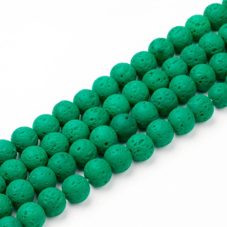 <p>Бусины из натуральной вулканической лавы (вулканического туфа), тонированной в синевато-зеленый цвет. Оттенок может отличаться от фотографии. Бусины матовые. Могут немного отличаться по форме и размеру. Цена за низку длиной примерно 38 см (около 64 бусин, фасуются без проверки каждой бусины на дефекты). Бусины могут быть покрыты пылью от сверления, рекомендуется их протереть или промыть перед использованием.</p>