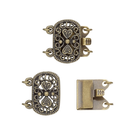 Застежка, 17х15мм, на две нити, ажурный овал, базовый материал - латунь, античный позолоченный (цвет - бронза), 1 шт.