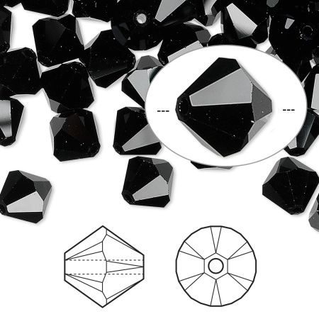 Бусина Swarovski, 8мм, Биконус (#5328), черный (цвет 280), 1 шт.