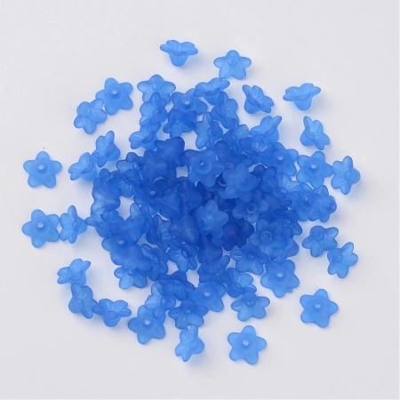 Бусина акриловая, 9х5мм, цветочек, матовый полупрозрачный, синий, 5 грамм