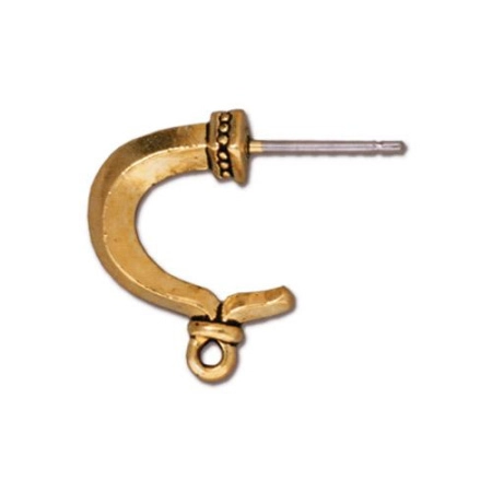 Пусеты, 19х16мм, TierraCast, Греческая петля с петелькой, базовый материал - титан/пьютер, позолоченные с чернением, пара, УЦЕНКА