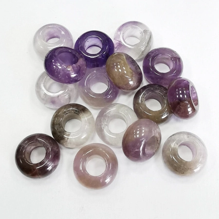 Бусина каменная, аметист, 14х8мм, рондель, с большим отверстием, 1 шт.