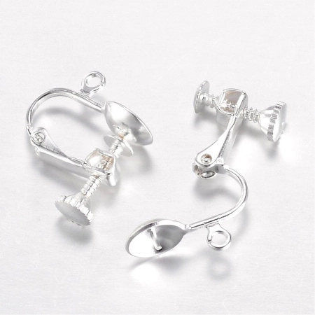 Основы под клипсы, 16х8мм, с чашей со штифтом и петелькой, закручивающиеся, базовый материал - латунь, серебристого цвета, пара