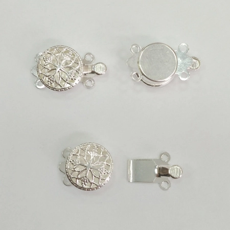 Застежка, 19х12мм, на две нити, ажурный круг, базовый материал - латунь, посеребренный, 1 шт.
