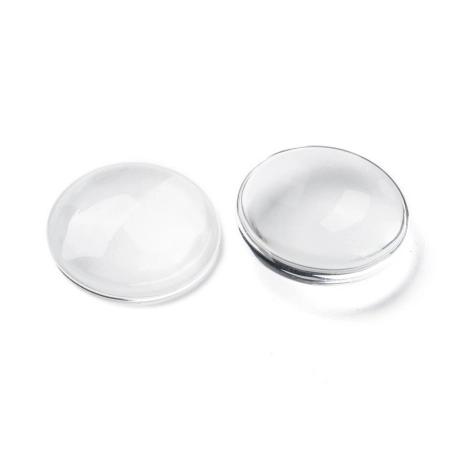 <p>
 Круглый стеклянный прозрачный кабошон, толщина 5-8 мм. Диаметр примерно 24,7 мм. Хорошо смотрится в рамке с подложенной под него картинкой или фотографией. На кабошонах возможны небольшие царапинки. Цена за упаковку 40-50 грамм в зависимости от толщины кабошонов (около 10 штук, фасуются без проверки на дефекты).
</p>