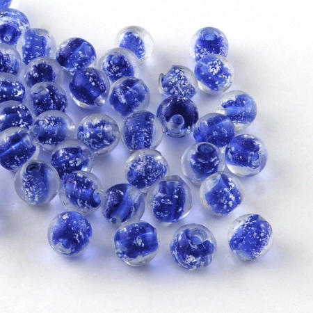 Бусина лэмпворк, 8мм, прозрачная с тёмно-синей сердцевиной и белыми крапинками, светящаяся в темноте, 10 шт.