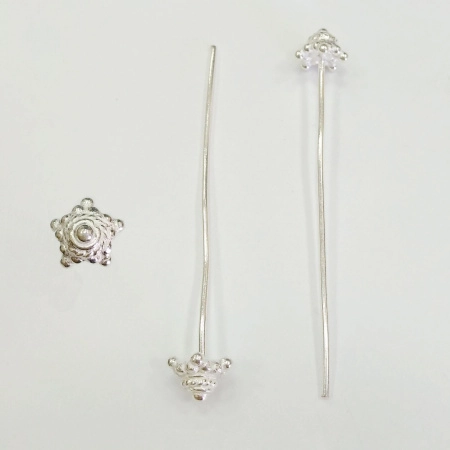 Пины с фигурной головкой, 57х1мм, Индия, базовый материал - латунь, посеребренные, 10 шт.