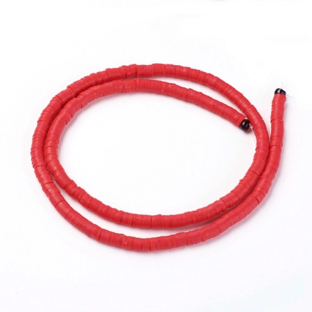 <p>Плоские круглые бусины - чипсы (диски, рондели heishi) ручной работы из полимерной глины (пластики). Бусины могут немного отличаться по форме и размеру. Оттенок может отличаться от фотографии. Цвет: красный. Цена за низку длиной около 43 см, около 350-400 бусин.</p>