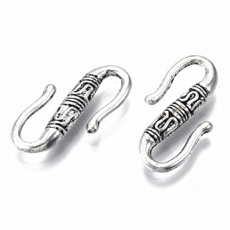 Застежка, 23х12мм, крючок, с витым узором, базовый материал - оловянный сплав, стиль тибетское серебро, 1 шт.