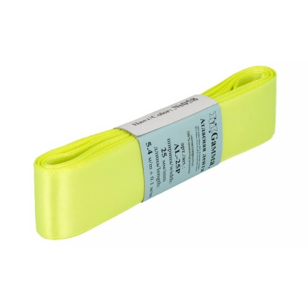 Лента атласная, Gaммa, 25мм, ярко-лимонная №058, моток, 5 метров Лента атласная, Gaммa, 25мм, ярко-лимонная №058, моток, 5 метров