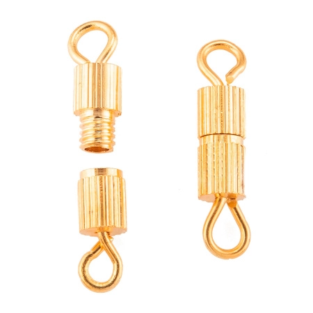 Застежка, 14х3мм, закручивающийся цилиндр, с петельками, базовый материал - железо, золотистого цвета, 10 шт.