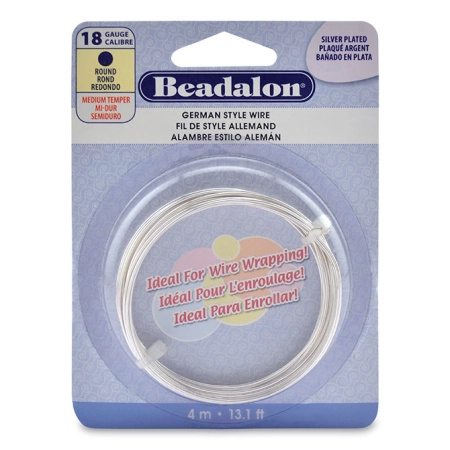 <p>Качественная толстая посеребренная проволока для создания украшений и других видов рукоделия Beadalon German style wire. Базовый материал - медь, покрытие - серебро 925 пробы. Оттенок может отличаться от фотографии и в разных поставках. Толщина 18 gauge (около 1 мм, толщина может немного отличаться от заявленной). Произведена в Пакистане для американской компании Beadalon. Намотка может состоять из нескольких частей. Цена за моток 4 метра.</p>