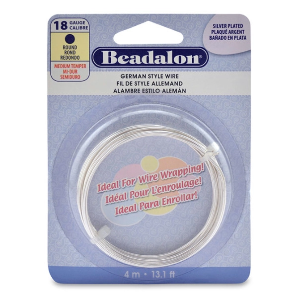 <p>Качественная толстая посеребренная проволока для создания украшений и других видов рукоделия Beadalon German style wire. Базовый материал - медь, покрытие - серебро 925 пробы. Оттенок может отличаться от фотографии и в разных поставках. Толщина 18 gauge (около 1 мм, толщина может немного отличаться от заявленной). Произведена в Пакистане для американской компании Beadalon. Намотка может состоять из нескольких частей. Цена за моток 4 метра.</p>