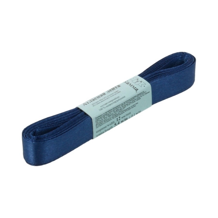 Лента атласная, Gaммa, 12мм, темно-синяя №038, моток, 5 метров