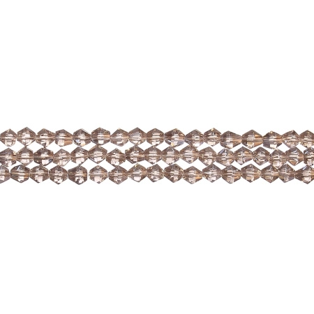 Бусины стеклянные, 4-5мм, граненые, биконусы, серо-бежевые с перламутровым покрытием, 78 шт., низка Бусины стеклянные, 4-5мм, граненые, биконусы, серо-бежевые с перламутровым покрытием, 78 шт., низка