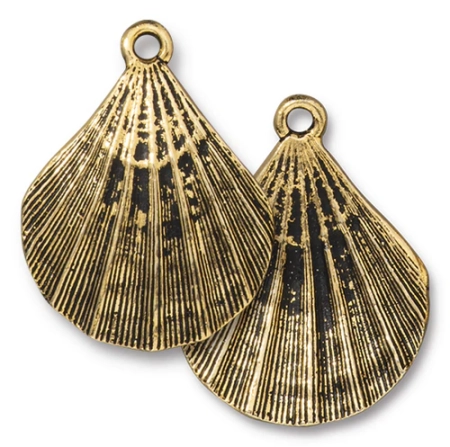 Подвеска, 31х23.5мм, TierraCast, ракушка, базовый материал - оловянный сплав, позолоченная с чернением, 1 шт.