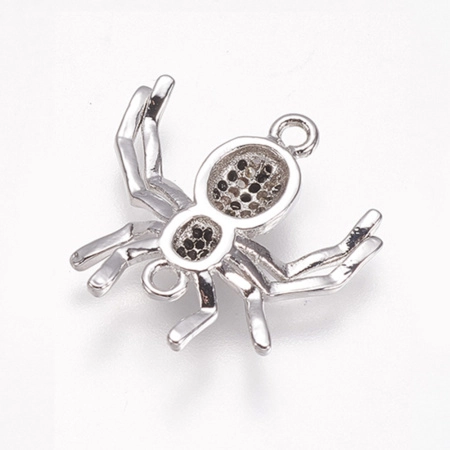 Коннектор, 18.5х18х3.5мм, Milano, насекомое, Паук, с черными и кристально-прозрачными фианитами, базовый материал - латунь, под родий, 1 шт. <p>Фурнитура для бижутерии Милано класса люкс (MILANO LUX). Качественный компонент для бижутерии - односторонний коннектор в виде паука. Отлично подходит для серег, а также браслетов и колье. Инкрустация фианитами. Оттенок может отличаться от фотографии и в разных поставках. Цена за 1 шт.</p>