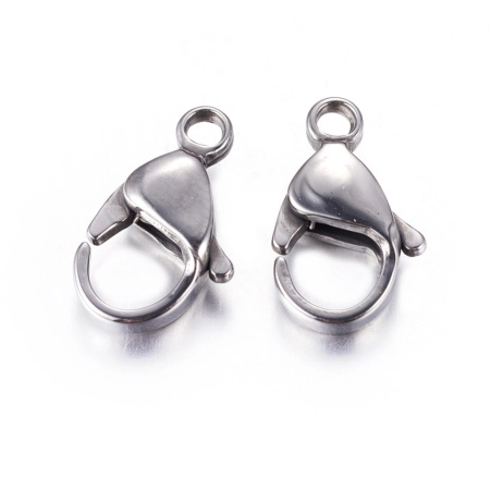 Застежка, 15х9мм, карабин, качество А, базовый материал - нержавеющая сталь, без покрытия, 5 шт.