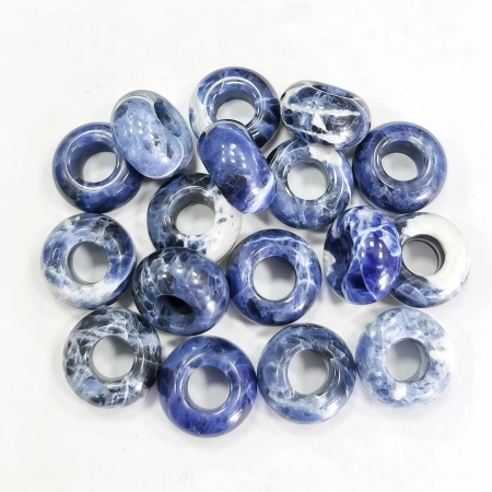 Бусина каменная, содалит, 14х8мм, рондель, с большим отверстием, 1 шт.