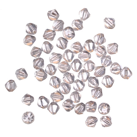 Бусины стеклянные, 6мм, граненые, биконусы, кристально-прозрачные с перламутровым покрытием, 44 шт., низка Бусины стеклянные, 6мм, граненые, биконусы, кристально-прозрачные с перламутровым покрытием, 44 шт., низка