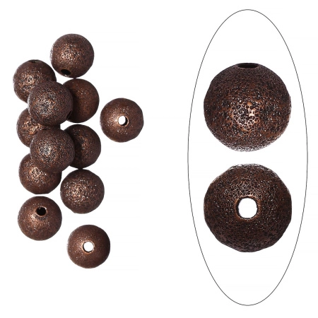 Бусина металлическая, 10мм, соляной шарик, базовый материал - латунь, античная медь, 50 шт.