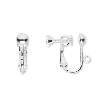 Основы под клипсы, 16х5мм, с гладкой полусферой и петелькой, закручивающиеся, базовый материал - латунь, посеребренные, пара