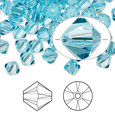 Бусина Swarovski, 6мм, Биконус (#5328), аквамарин (цвет 202), 10 шт.