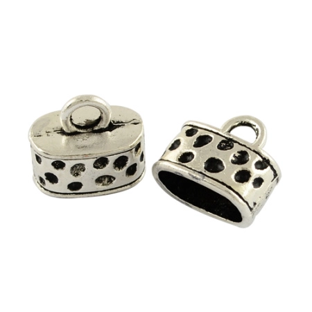Концевики, 15х13х9мм (внутренний размер 12.5х7мм), клеевые, в горошек, для овального шнура, базовый материал - цинковый сплав, стиль тибетское серебро, пара Концевики, 15х13х9мм (внутренний размер 12.5х7мм), клеевые, в горошек, для овального шнура, базовый материал - цинковый сплав, стиль тибетское серебро, пара
