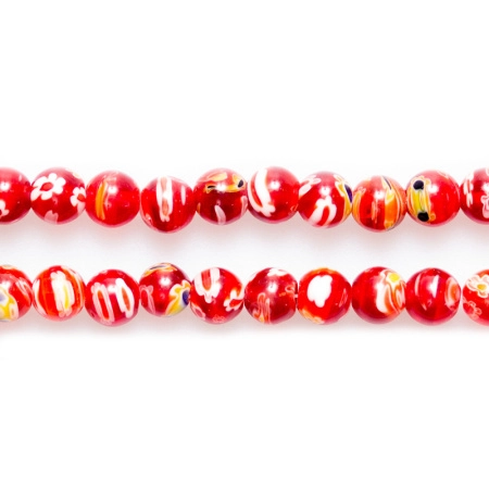 Бусины миллефиори, 8мм, красные, 45 шт., низка