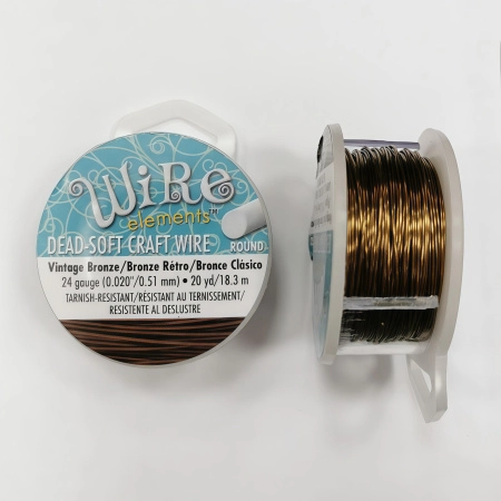 Проволока гибкая, 0.511мм, Wire elements (Craft Wire), не темнеющая, античная бронза, катушка, 18.3 метра