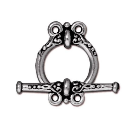 Застежка, 18х15мм, TierraCast, тогл, Наследие, на две нити, базовый материал - оловянный сплав, родий с чернением, 1 шт.