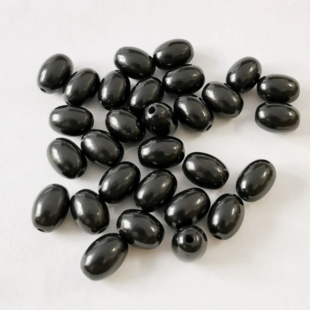 Бусины каменные, гагат, 10х7-11х8мм, рис, 10 шт.