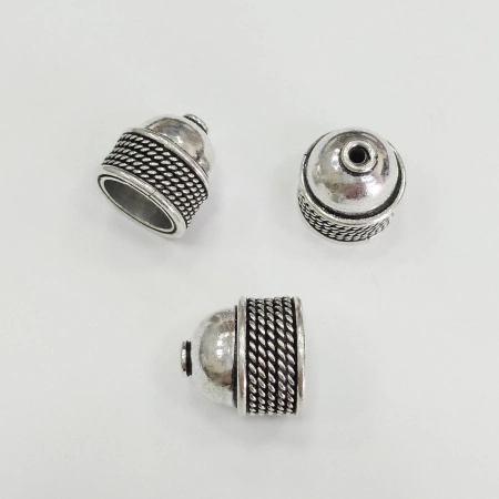 Цилиндр, 17х17мм (внутренний размер 12мм), Индия, гладкий с витым узором, базовый материал - латунь, посеребренный с чернением, 1 шт.