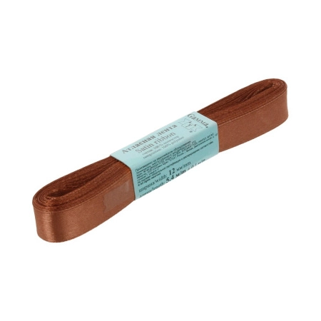 Лента атласная, Gaммa, 12мм, коричневая №037, моток, 5 метров