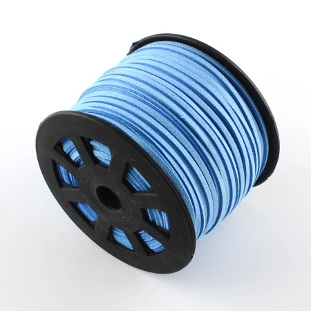 Шнур из искусственной замши, около 3х1.5мм, плоский, голубой, 5 метров