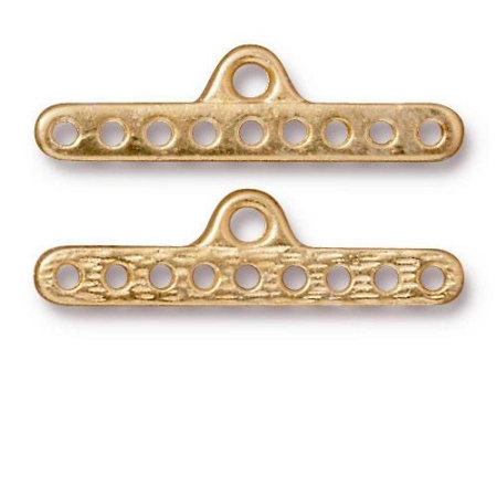 Соединитель-переходник, 28х8мм, TierraCast, на девять отверстий, базовый материал - оловянный сплав, позолоченный, 1 шт.